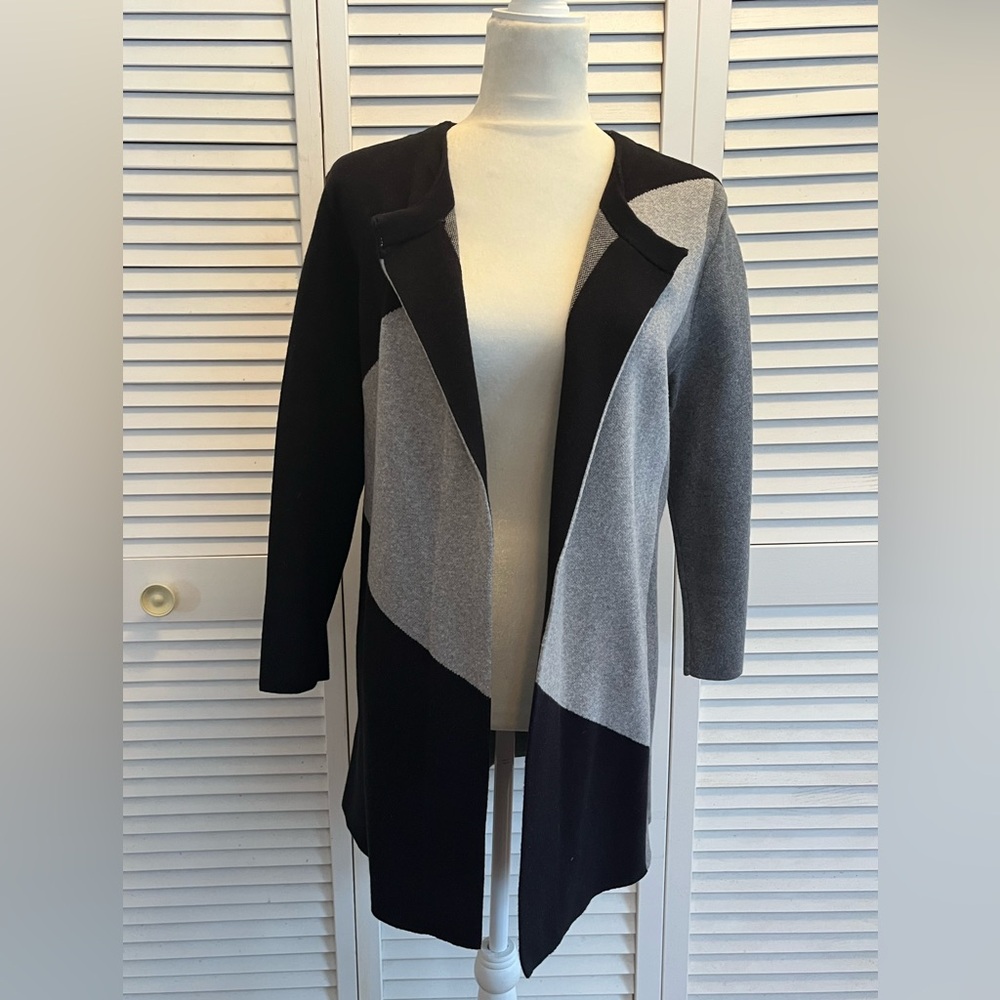 Ann Taylor Color Block Long Cardigan Sweater Coat Size LP Large Petite.